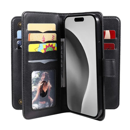KT Multi-Functional Series-1 For iPhone 16 Pro Max Case 10 Card Slots Anti-Scratch Leather Phone Cover
