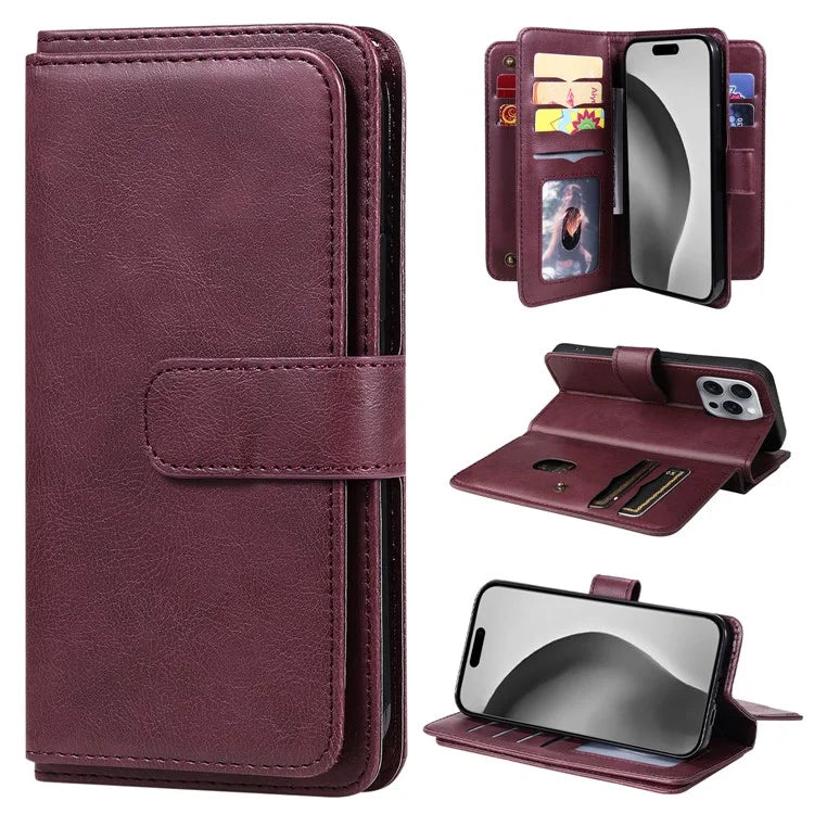 KT Multi-Functional Series-1 For iPhone 16 Pro Max Case 10 Card Slots Anti-Scratch Leather Phone Cover