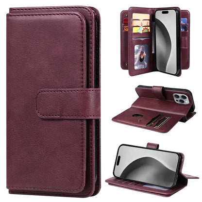 KT Multi-Functional Series-1 For iPhone 16 Pro Max Case 10 Card Slots Anti-Scratch Leather Phone Cover