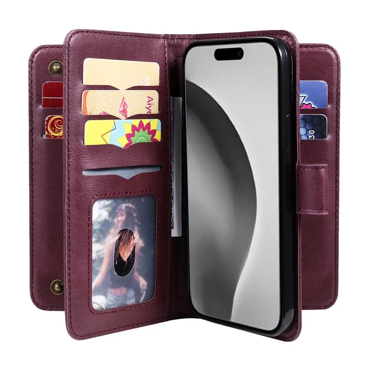 KT Multi-Functional Series-1 For iPhone 16 Pro Max Case 10 Card Slots Anti-Scratch Leather Phone Cover