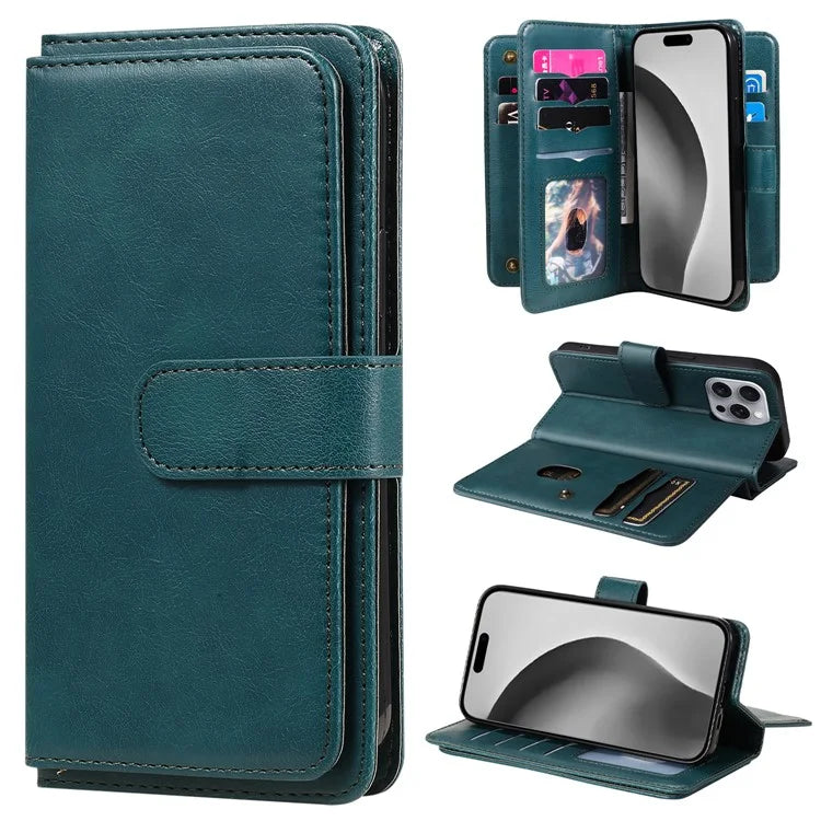KT Multi-Functional Series-1 For iPhone 16 Pro Max Case 10 Card Slots Anti-Scratch Leather Phone Cover