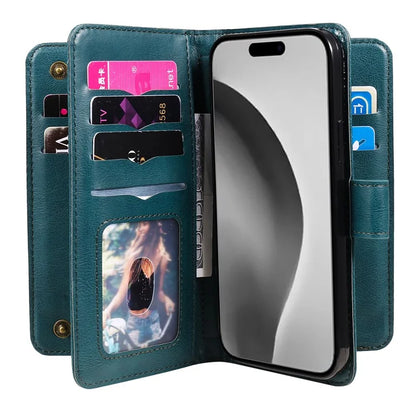 KT Multi-Functional Series-1 For iPhone 16 Pro Max Case 10 Card Slots Anti-Scratch Leather Phone Cover