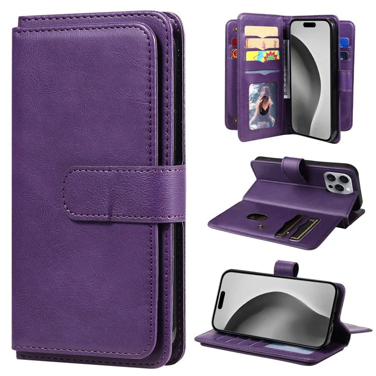 KT Multi-Functional Series-1 For iPhone 16 Pro Max Case 10 Card Slots Anti-Scratch Leather Phone Cover