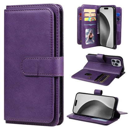 KT Multi-Functional Series-1 For iPhone 16 Pro Max Case 10 Card Slots Anti-Scratch Leather Phone Cover