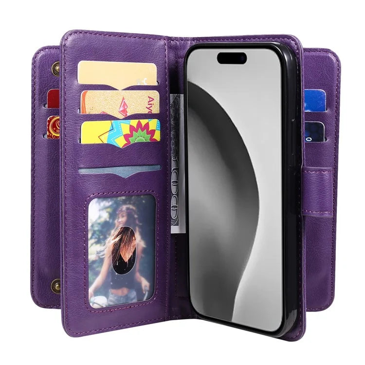KT Multi-Functional Series-1 For iPhone 16 Pro Max Case 10 Card Slots Anti-Scratch Leather Phone Cover