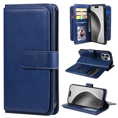 KT Multi-Functional Series-1 For iPhone 16 Pro Max Case 10 Card Slots Anti-Scratch Leather Phone Cover