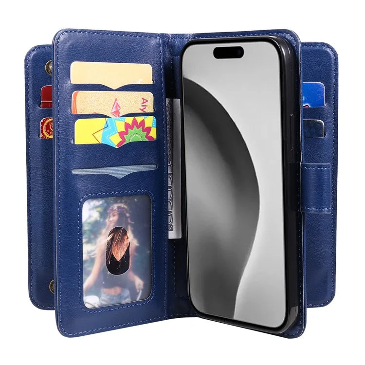 KT Multi-Functional Series-1 For iPhone 16 Pro Max Case 10 Card Slots Anti-Scratch Leather Phone Cover