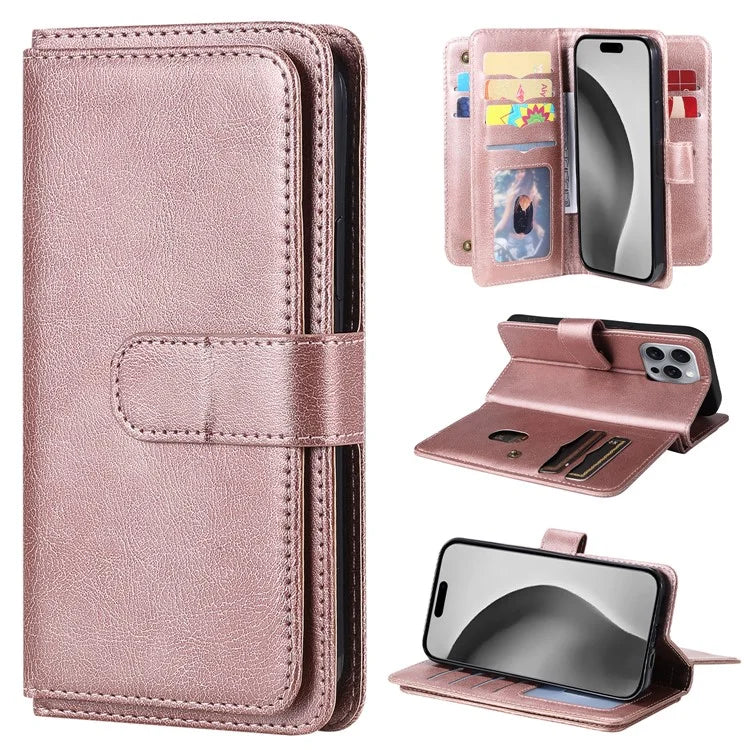 KT Multi-Functional Series-1 For iPhone 16 Pro Max Case 10 Card Slots Anti-Scratch Leather Phone Cover