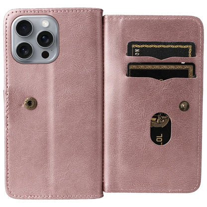 KT Multi-Functional Series-1 For iPhone 16 Pro Max Case 10 Card Slots Anti-Scratch Leather Phone Cover
