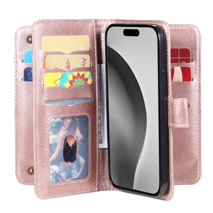 KT Multi-Functional Series-1 For iPhone 16 Pro Max Case 10 Card Slots Anti-Scratch Leather Phone Cover