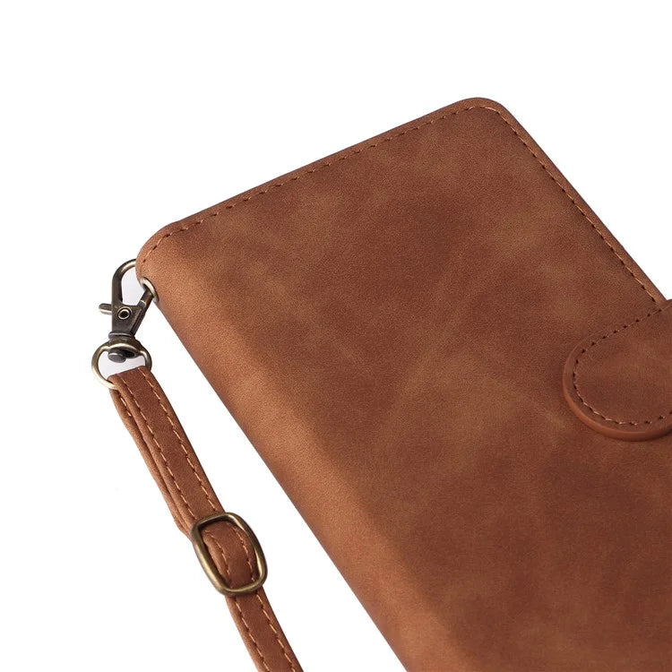 For iPhone 16 Plus Case Zipper Pocket PU Leather Wallet Phone Stand Cover with Strap