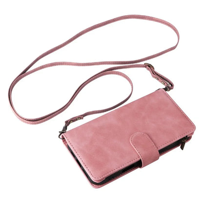 For iPhone 16 Plus Case Zipper Pocket PU Leather Wallet Phone Stand Cover with Strap
