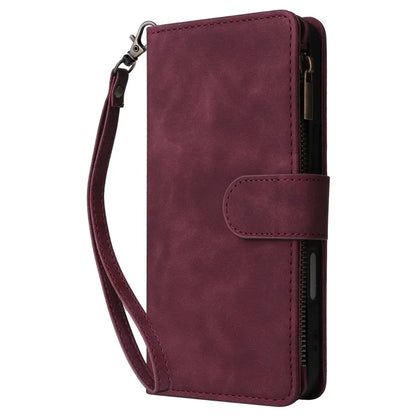 For iPhone 16 Plus Case Zipper Pocket PU Leather Wallet Phone Stand Cover with Strap