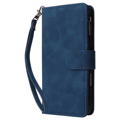 For iPhone 16 Plus Case Zipper Pocket PU Leather Wallet Phone Stand Cover with Strap