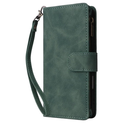 For iPhone 16 Plus Case Zipper Pocket PU Leather Wallet Phone Stand Cover with Strap