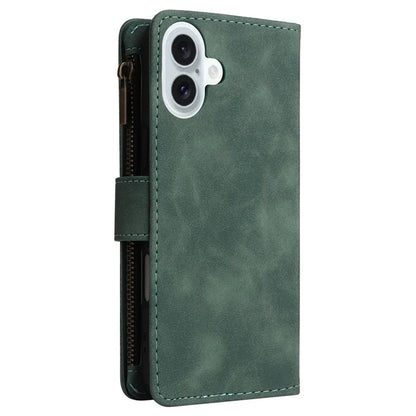 For iPhone 16 Plus Case Zipper Pocket PU Leather Wallet Phone Stand Cover with Strap