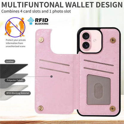 For iPhone 16 Case Flower Leather+TPU Phone Cover RFID Blocking Card Slots