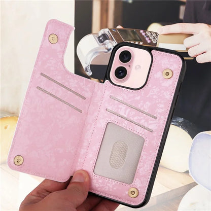 For iPhone 16 Case Flower Leather+TPU Phone Cover RFID Blocking Card Slots