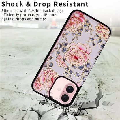 For iPhone 16 Case Flower Leather+TPU Phone Cover RFID Blocking Card Slots
