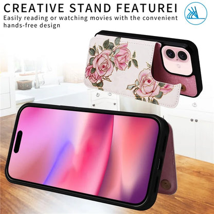 For iPhone 16 Case Flower Leather+TPU Phone Cover RFID Blocking Card Slots