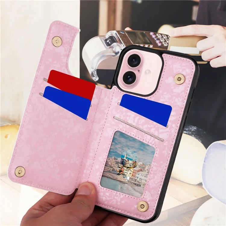 For iPhone 16 Case Flower Leather+TPU Phone Cover RFID Blocking Card Slots