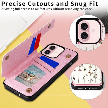 For iPhone 16 Case Flower Leather+TPU Phone Cover RFID Blocking Card Slots