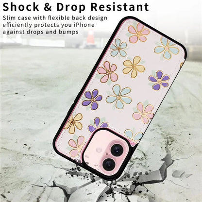 For iPhone 16 Case Flower Leather+TPU Phone Cover RFID Blocking Card Slots