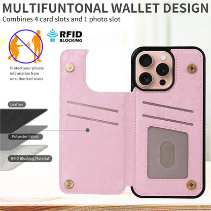 For iPhone 16 Pro Case Flower Leather+TPU RFID Blocking Card Slots Phone Cover