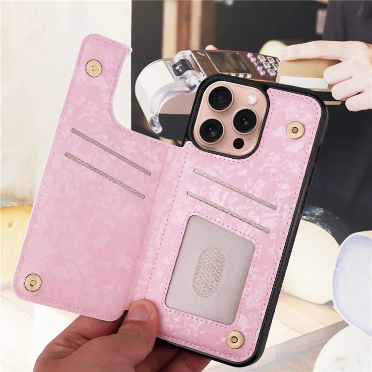 For iPhone 16 Pro Case Flower Leather+TPU RFID Blocking Card Slots Phone Cover