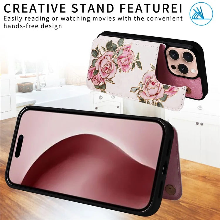 For iPhone 16 Pro Case Flower Leather+TPU RFID Blocking Card Slots Phone Cover