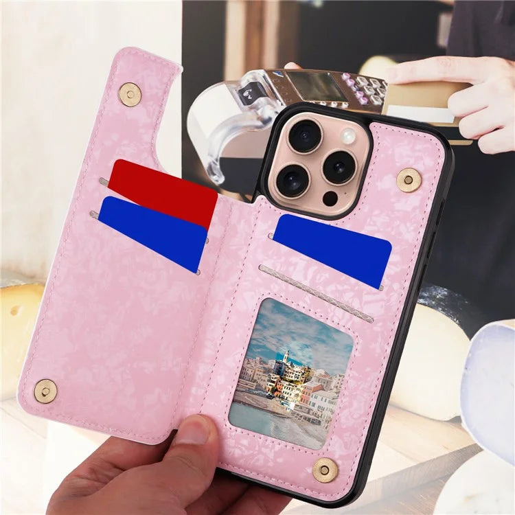 For iPhone 16 Pro Case Flower Leather+TPU RFID Blocking Card Slots Phone Cover