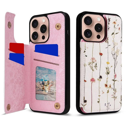 For iPhone 16 Pro Case Flower Leather+TPU RFID Blocking Card Slots Phone Cover