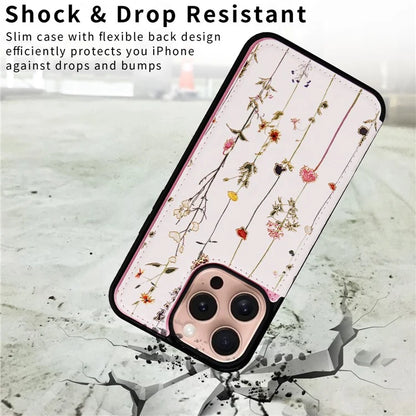 For iPhone 16 Pro Case Flower Leather+TPU RFID Blocking Card Slots Phone Cover