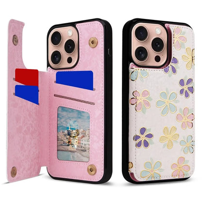 For iPhone 16 Pro Case Flower Leather+TPU RFID Blocking Card Slots Phone Cover