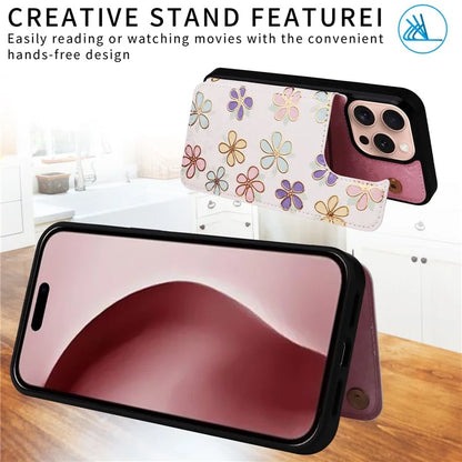 For iPhone 16 Pro Case Flower Leather+TPU RFID Blocking Card Slots Phone Cover