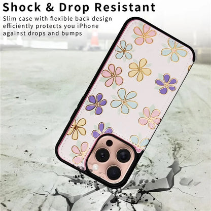 For iPhone 16 Pro Case Flower Leather+TPU RFID Blocking Card Slots Phone Cover