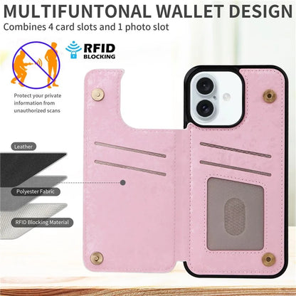 For iPhone 16 Plus Card Slots Case Flower Leather+TPU Phone Cover RFID Blocking