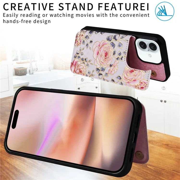 For iPhone 16 Plus Card Slots Case Flower Leather+TPU Phone Cover RFID Blocking