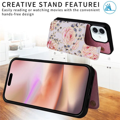 For iPhone 16 Plus Card Slots Case Flower Leather+TPU Phone Cover RFID Blocking