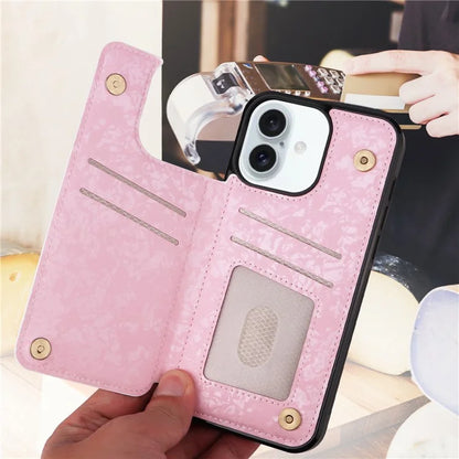 For iPhone 16 Plus Card Slots Case Flower Leather+TPU Phone Cover RFID Blocking