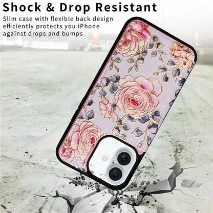 For iPhone 16 Plus Card Slots Case Flower Leather+TPU Phone Cover RFID Blocking