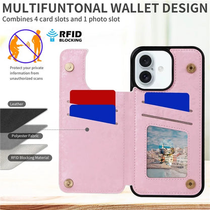 For iPhone 16 Plus Card Slots Case Flower Leather+TPU Phone Cover RFID Blocking