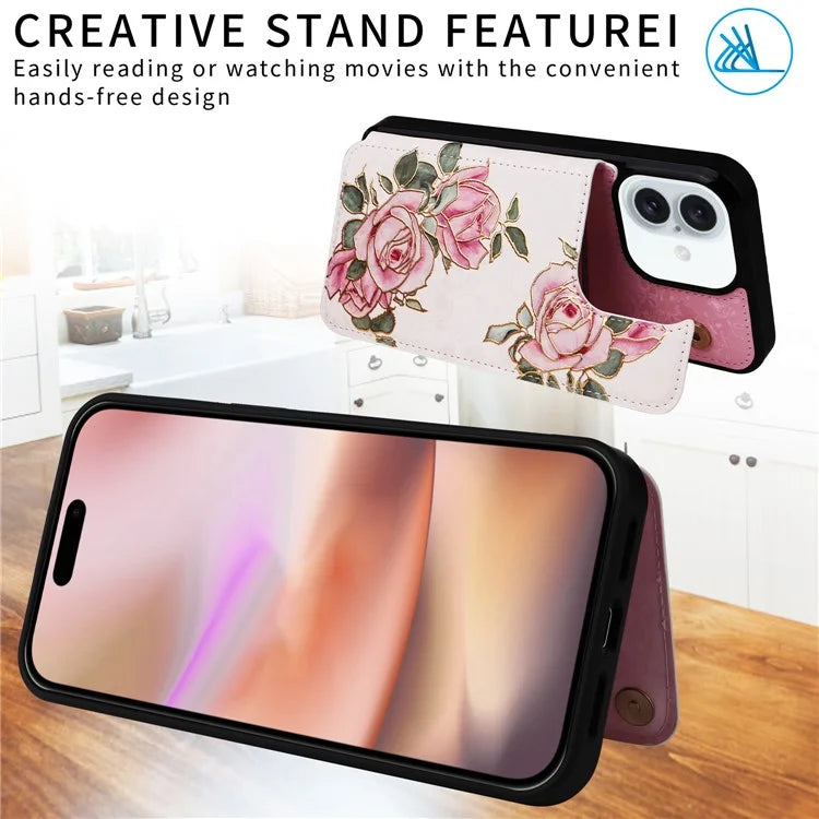 For iPhone 16 Plus Card Slots Case Flower Leather+TPU Phone Cover RFID Blocking