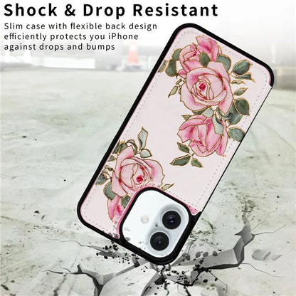 For iPhone 16 Plus Card Slots Case Flower Leather+TPU Phone Cover RFID Blocking
