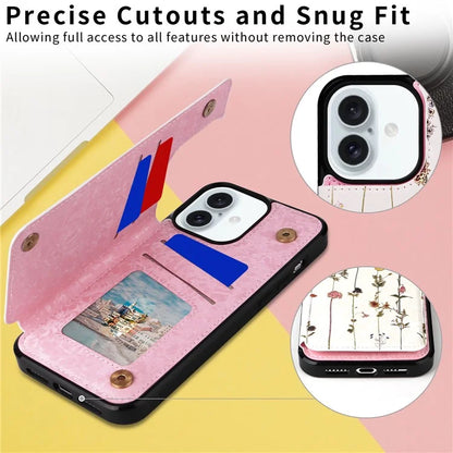 For iPhone 16 Plus Card Slots Case Flower Leather+TPU Phone Cover RFID Blocking