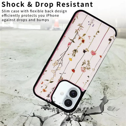 For iPhone 16 Plus Card Slots Case Flower Leather+TPU Phone Cover RFID Blocking