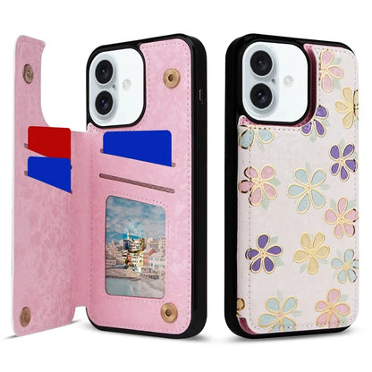 For iPhone 16 Plus Card Slots Case Flower Leather+TPU Phone Cover RFID Blocking