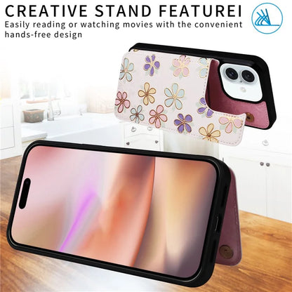 For iPhone 16 Plus Card Slots Case Flower Leather+TPU Phone Cover RFID Blocking