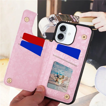 For iPhone 16 Plus Card Slots Case Flower Leather+TPU Phone Cover RFID Blocking