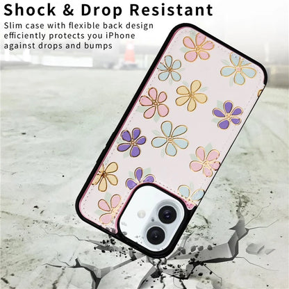 For iPhone 16 Plus Card Slots Case Flower Leather+TPU Phone Cover RFID Blocking